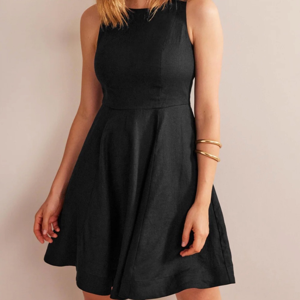 BODEN Dress Fit and Flare Linen Mini - Black US 20 - 22R